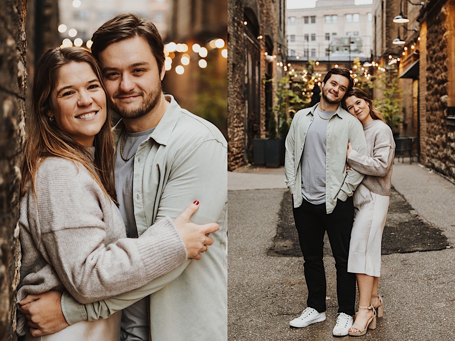 2 photos side by side of a couple standing next to one another smiling at the camera, the left photo is taken closer to the couple 2 photos side by side of a couple standing next to one another smiling at the camera, the left photo is taken closer to the couple