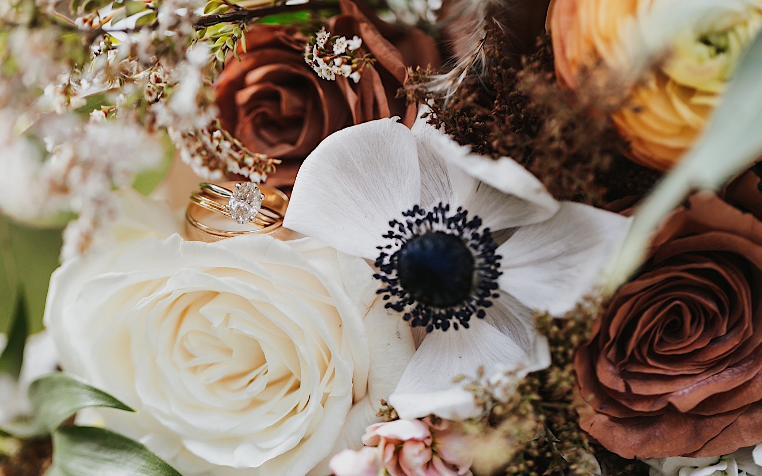 Close up photo of a flower in a wedding bouquet