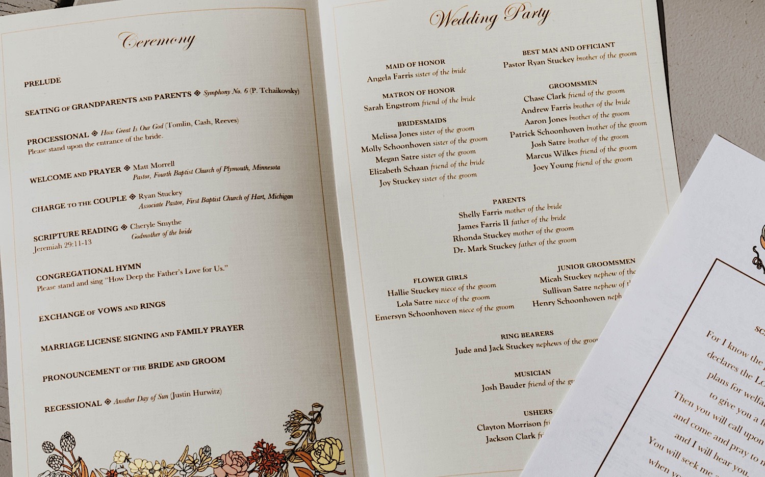 A detail photo of a wedding day timeline and order of events A detail photo of a wedding day timeline and order of events