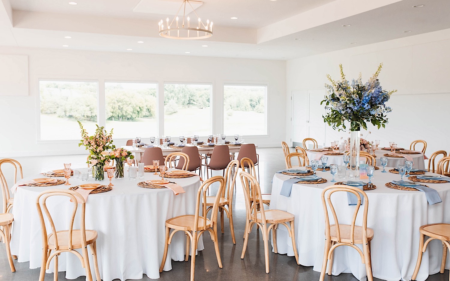 The reception space of the wedding venue The Aisling is decorated for a reception